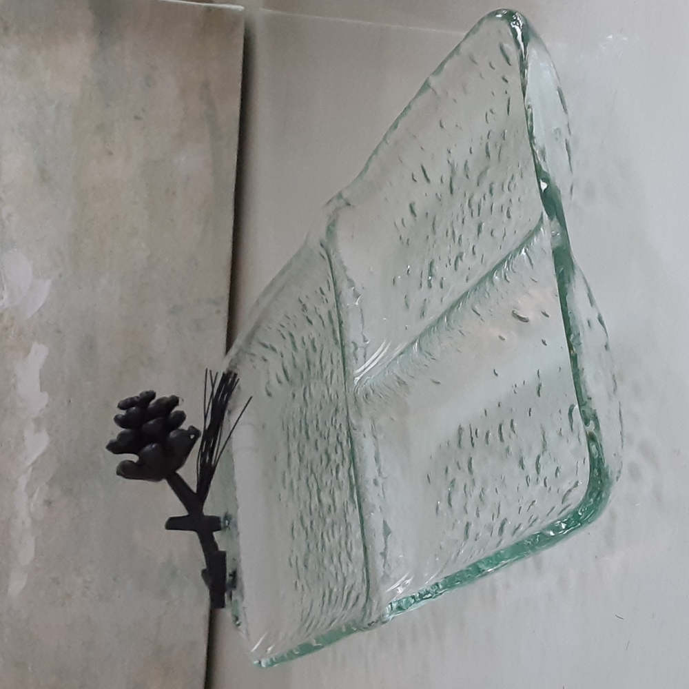 Divided Serving Tray Textured Glass Metal Pinecone Branch Handle